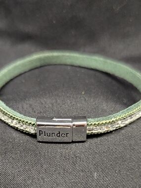 Plunder Men's Sage Green Braided Leather Bracelet with Silver Magnetic Clasp